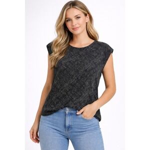 Express Top Blouse Black White Polka Dot Keyhole Cap Sleeve Work Party Small